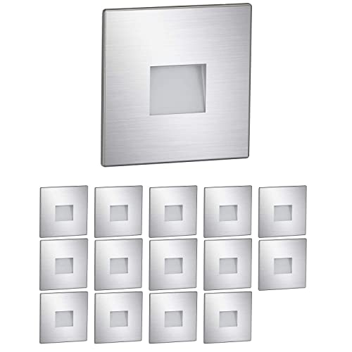 ledscom.de 15 Stück LED Treppenlicht/Wandeinbauleuchte FOW für innen und außen, Downlight, eckig, edelstahl, 85 x 85mm, warmweiß von ledscom.de