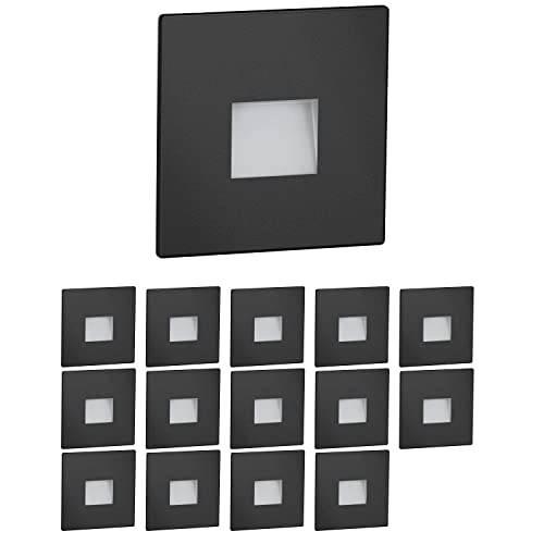ledscom.de 15 Stück LED Treppenlicht/Wandeinbauleuchte FOW für innen und außen, Downlight, eckig, schwarz, 85 x 85mm, kaltweiß von ledscom.de