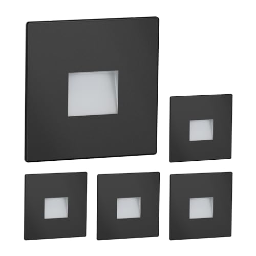 ledscom.de 5 Stück LED Treppenlicht/Wandeinbauleuchte FOW für innen und außen, Downlight, eckig, schwarz, 85 x 85mm, warmweiß von ledscom.de