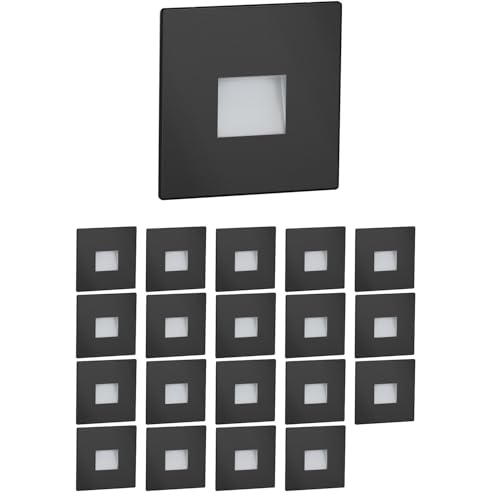 ledscom.de 20 Stück LED Treppenlicht/Wandeinbauleuchte FOW für innen und außen, Downlight, eckig, schwarz, 85 x 85mm, warmweiß von ledscom.de