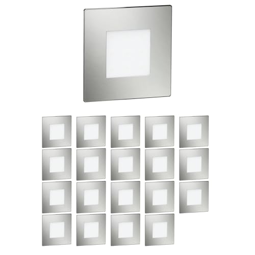 ledscom.de 20 Stück LED Treppenlicht/Wandeinbauleuchte FEX für innen und außen, eckig, edelstahl, 85 x 85mm, blau von ledscom.de