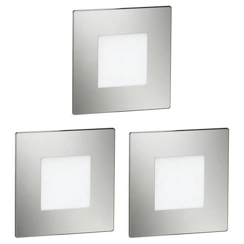 ledscom.de 3 Stück LED Treppenlicht/Wandeinbauleuchte FEX für innen und außen, eckig, edelstahl, 85 x 85mm, blau von ledscom.de