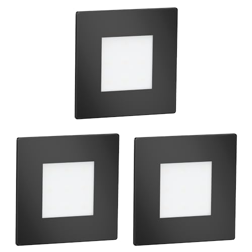 ledscom.de 3 Stück LED Treppenlicht/Wandeinbauleuchte FEX für innen und außen, eckig, schwarz, 85 x 85mm, blau von ledscom.de