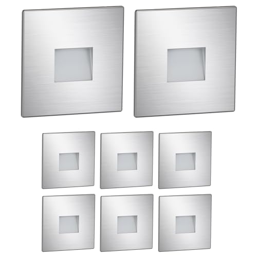 ledscom.de 8 Stück LED Treppenlicht/Wandeinbauleuchte FOW für innen und außen, Downlight, eckig, edelstahl, 85 x 85mm, kaltweiß von ledscom.de