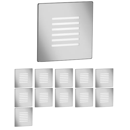 ledscom.de 12 Stück LED Treppenlicht/Wandeinbauleuchte FEX für innen und außen, Gitter, eckig, edelstahl, 85 x 85mm, warmweiß von ledscom.de