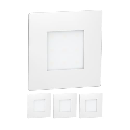 ledscom.de 4 Stück LED Treppenlicht/Wandeinbauleuchte FEX für innen und außen, eckig, weiß, 85 x 85mm, blau von ledscom.de