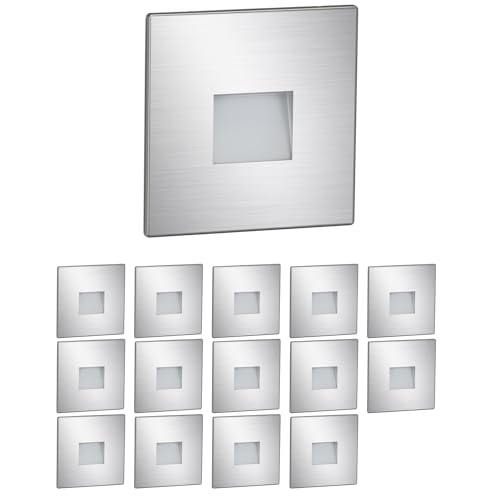 ledscom.de 15 Stück LED Treppenlicht/Wandeinbauleuchte FOW für innen und außen, Downlight, eckig, edelstahl, 85 x 85mm, kaltweiß von ledscom.de