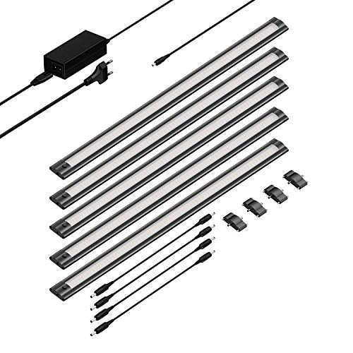 ledscom.de LED Unterbau-Leuchte SIRIS schwarz matt, flach, je 50cm, je 531lm, warm-weiß, 5er Set von ledscom.de
