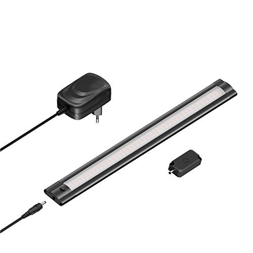 ledscom.de LED Unterbau-Leuchte SIRIS schwarz matt mit Netzteil und Touch-Dimmer, flach, 30cm, 368lm, warmweiß von ledscom.de