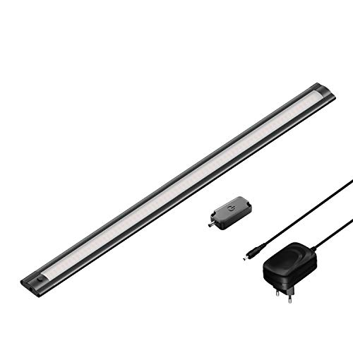 ledscom.de LED Unterbau-Leuchte SIRIS schwarz matt mit Netzteil und Touch-Dimmer, flach, 50cm, 531lm, warmweiß von ledscom.de