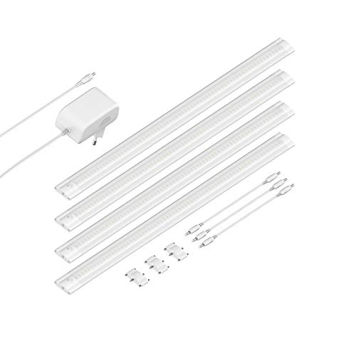 ledscom.de LED Unterbau-Leuchte SIRIS weiß matt, flach, je 50cm, je 531lm, warm-weiß, 4er Set von ledscom.de
