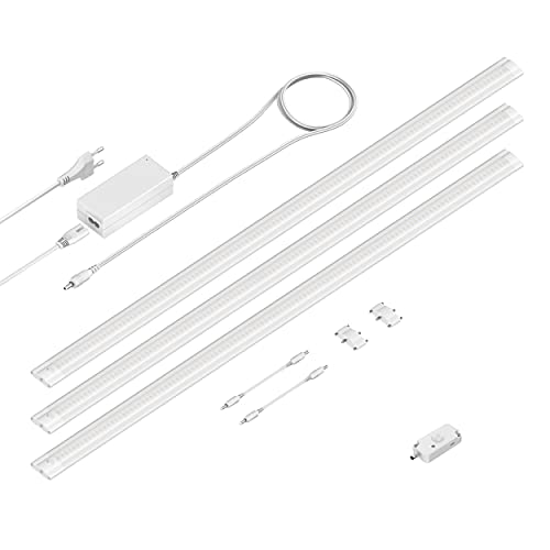 ledscom.de LED Unterbau-Leuchte SIRIS weiß matt, mit Bewegungsmelder, flach, je 90cm, je 963lm, warm-weiß 3er Set von ledscom.de