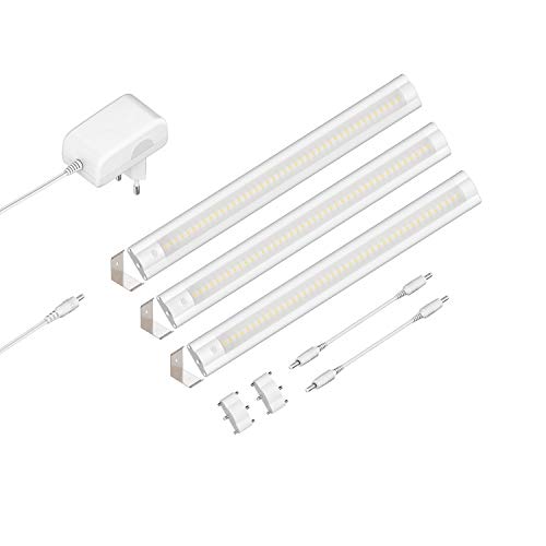 ledscom.de LED Unterbau-Leuchte SIRIS weiß matt, mit Verbinder, Eckmontage, flach, je 30cm, je 368lm, warm-weiß, 3er Set von ledscom.de