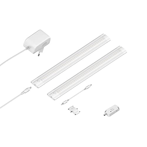 ledscom.de LED Unterbau-Leuchte SIRIS weiß matt mit Bewegungsmelder, flach, je 30cm, je 368lm, warm-weiß, 2er Set von ledscom.de