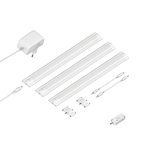 ledscom.de LED Unterbau-Leuchte SIRIS weiß matt mit Bewegungsmelder, flach, je 30cm, je 368lm, warm-weiß, 3er Set von ledscom.de