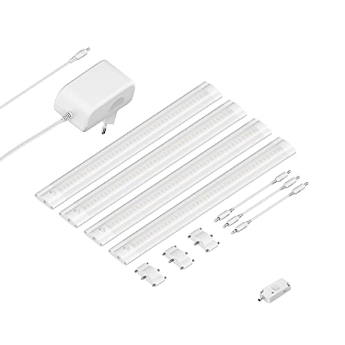 ledscom.de LED Unterbau-Leuchte SIRIS weiß matt mit Bewegungsmelder, flach, je 30cm, je 370lm, weiß, 4er Set von ledscom.de