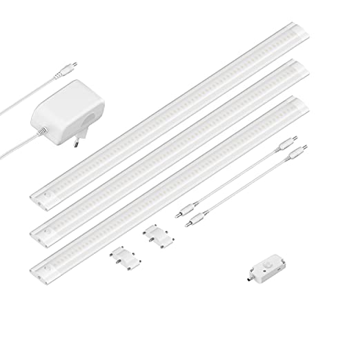 ledscom.de LED Unterbau-Leuchte SIRIS weiß matt mit Bewegungsmelder, flach, je 50cm, je 655lm, weiß, 3er Set von ledscom.de