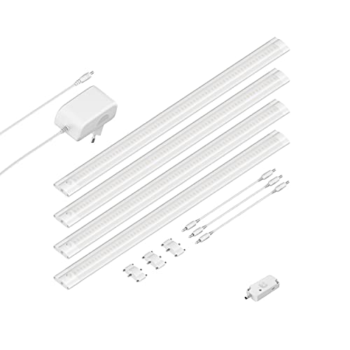 ledscom.de LED Unterbau-Leuchte SIRIS weiß matt mit Bewegungsmelder, flach, je 50cm, je 531lm, warm-weiß, 4er Set von ledscom.de