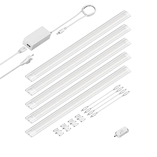 ledscom.de LED Unterbau-Leuchte SIRIS weiß matt mit Bewegungsmelder, flach, je 50cm, je 531lm, warm-weiß, 5er Set von ledscom.de