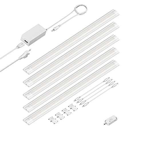 ledscom.de LED Unterbau-Leuchte SIRIS weiß matt mit Bewegungsmelder, flach, je 50cm, je 655lm, weiß, 5er Set von ledscom.de