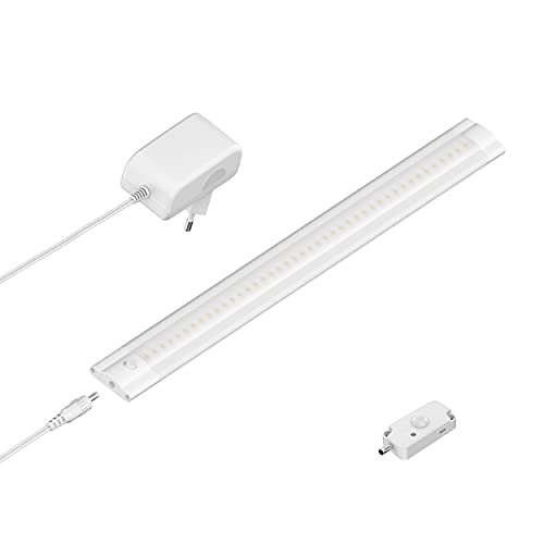 ledscom.de LED Unterbau-Leuchte SIRIS weiß matt mit Netzteil und Bewegungsmelder, flach, 30cm, 368lm, warm-weiß von ledscom.de