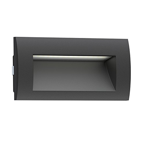 ledscom.de LED Wandeinbauleuchte ZIBAL, Downlight für außen, IP65, schwarz matt, 140 x 70mm, 3,3 W, 223lm, kaltweiß, Einbau, Außenwand, Hauswand, Terrasse, Garten, Balkon, Carport, Treppenlicht von ledscom.de