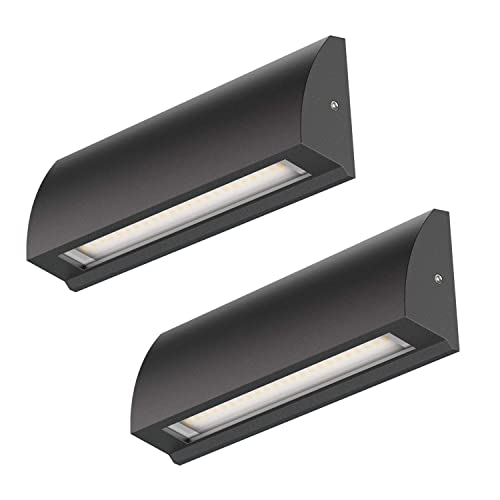 ledscom.de LED Wand-Lampe Segin Treppenlicht für innen und außen, flach, Aufbau, schwarz, kalt-weiß, 400lm, 2 Stk. von ledscom.de