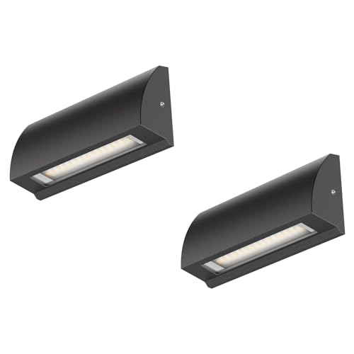 ledscom.de 2 Stück LED Wandleuchte/Treppenlicht SEGIN für außen, IP54, flach, Downlight, schwarz matt, eckig, 3,8 W, 265lm, warmweiß von ledscom.de