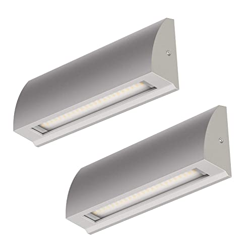 ledscom.de 2 Stück LED Wandleuchte/Treppenlicht SEGIN für außen, IP54, flach, Downlight, grau matt, eckig, 6,3 W, 630lm, kaltweiß von ledscom.de