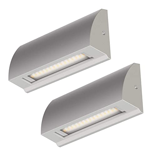 ledscom.de 2 Stück LED Wandleuchte/Treppenlicht SEGIN für außen, IP54, flach, Downlight, grau matt, eckig, 3,8 W, 265lm, warmweiß von ledscom.de