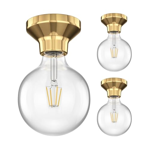 ledscom.de 3 Stück LED Deckenleuchte Elektra Porzellan gold Kugel inkl. E27 G125 Lampe warm-weiß 838lm von ledscom.de