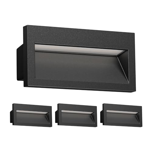 ledscom.de 4 Stück LED Wandeinbauleuchte NOLA, Downlight für außen, IP54, schwarz matt, 140 x 70mm, warmweiß von ledscom.de