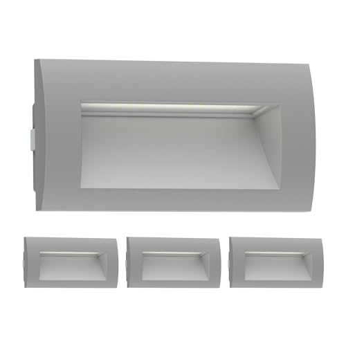 ledscom.de 4 Stück LED Wandeinbauleuchte ZIBAL, Downlight für außen, IP65, grau matt, 140 x 70mm, 3,3 W, 223lm, kaltweiß von ledscom.de