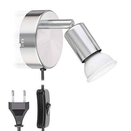 ledscom.de Leselampe LUNARA Schalter Stecker + GU10 LED Lampe weiß 3-Stufen Dimmen: max. 609lm von ledscom.de