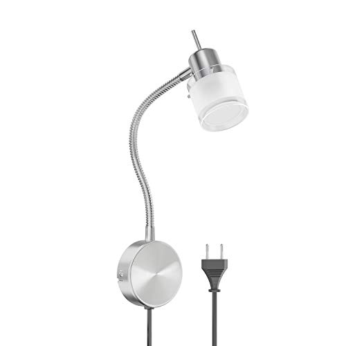 ledscom.de Leselampe MIRAS Schwanenhals Schalter Stecker + GU10 LED Lampe warmweiß 3-Stufen Dimmen: max. 500lm von ledscom.de