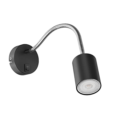 ledscom.de Leselampe WAIKA mit Schwanenhals und Schalter schwarz matt, inkl. GU10 LED, PAR16, warmweiß, 6,05W, 374lm, 70°, 3-Stufen-Dimmer von ledscom.de