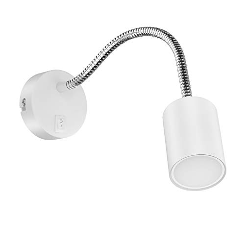ledscom.de Leselampe WAIKA mit Schwanenhals und Schalter weiß matt + GU10 LED Lampe 3-Stufen Dimmen: je max. 609lm von ledscom.de