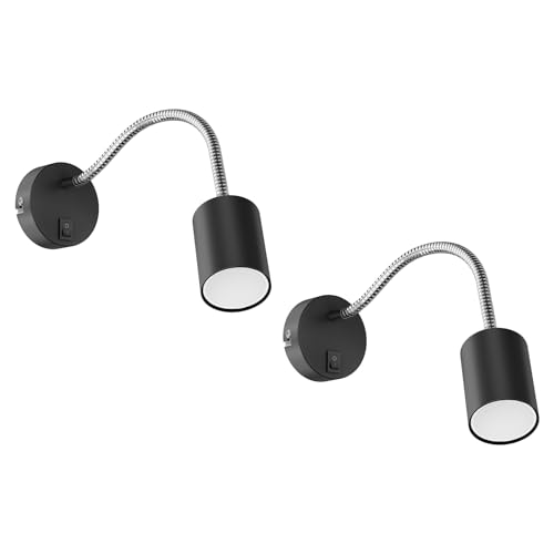 ledscom.de 2 Stück Leselampe WAIKA mit Schwanenhals und Schalter schwarz matt, inkl. 450lm LED GU10 Lampe, weiß von ledscom.de