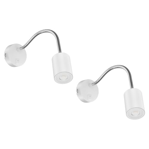 ledscom.de 2 Stück Leselampe WAIKA mit Schwanenhals und Schalter weiß matt, inkl. 468lm LED GU10 Lampe, warm-weiß von ledscom.de