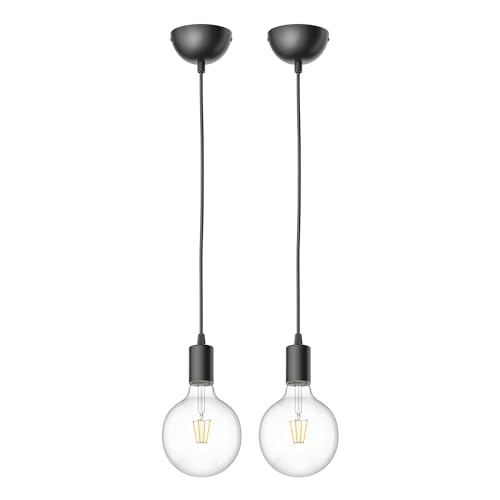 ledscom.de 2 Stück Pendelleuchte DORI, schwarz matt, inkl. E27 G125 Lampe (warmweiß, 7,123W, 838lm) von ledscom.de