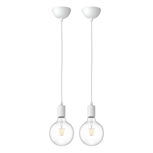 ledscom.de 2 Stück Pendelleuchte DORI, weiß matt, inkl. E27 G125 Lampe (warmweiß, 7,123W, 838lm) von ledscom.de