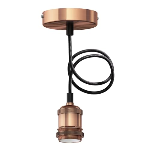 ledscom.de Pendelleuchte/Hängelampe RETRA, Textilkabel, bronze matt, 1x E27 max. 60W, Led, Kueche, Hanging, Bar, Deckenlampe, Retro, Gluebrine, Lampenschirm, Lampe, Pendelleuchte, Haengeleuchte von ledscom.de