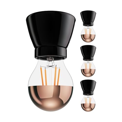 ledscom.de 4 Stück Porzellan Lampen-Fassung MINZ, rund, schwarz + LED Lampe, 839lm, warmweiß von ledscom.de