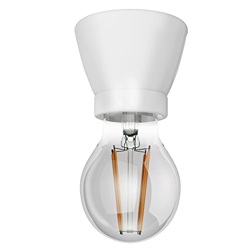ledscom.de Porzellan Lampen-Fassung MINZ, rund, weiß + LED Lampe 370lm, extra-warmweiß von ledscom.de
