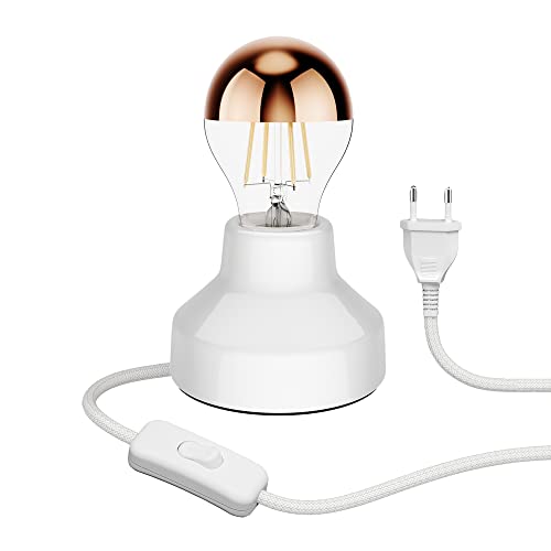 ledscom.de Porzellan Tischlampe TIX, rund, Stecker, Schalter, weiß + LED Lampe, 839lm, warmweiß von ledscom.de