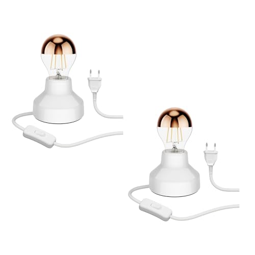 ledscom.de 2 Stück Porzellan Tischlampe TIX, rund, Stecker, Schalter, weiß + LED Lampe, 839lm, warmweiß von ledscom.de