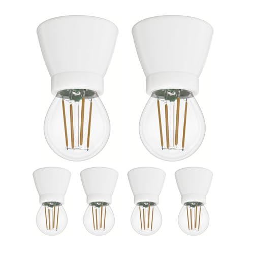 ledscom.de 6 Stück Porzellan Lampen-Fassung MINZ, rund, weiß + LED Lampe, 518lm, warmweiß von ledscom.de