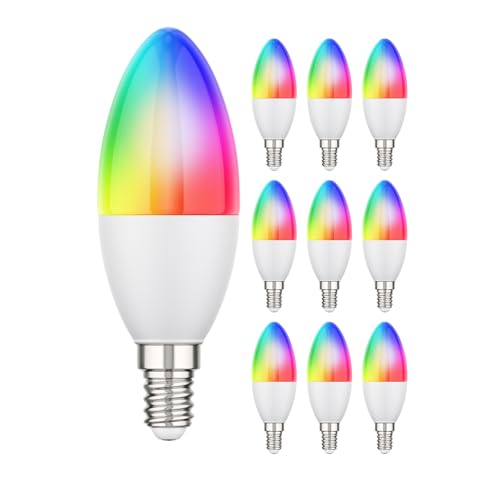 ledscom.de 10 Stück E14 LED RGB Leuchtmittel, Kerze, warmweiß - kaltweiß (2900-6400 K), 5,1 W, 572lm, Smart Home, WLAN, Alexa, matt von ledscom.de