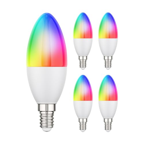 ledscom.de 5 Stück E14 LED RGB Leuchtmittel, Kerze, warmweiß - kaltweiß (2900-6400 K), 5,1 W, 572lm, Smart Home, WLAN, Alexa, matt von ledscom.de