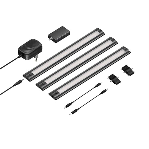 ledscom.de Smarte LED Unterbau-Leuchte SIRIS schwarz matt, WLAN-Controller flach, Smart-Home, Alexa-fähig je 30cm, je 368lm, warmweiß, 3er Set von ledscom.de